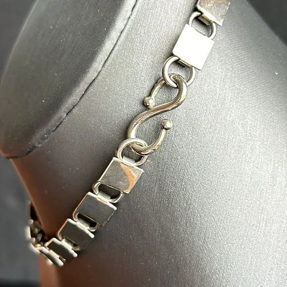 VTG Modernist Unique Shiny Chrome Necklace Chunky Bookchain Statement Tribal - Picture 3 of 7